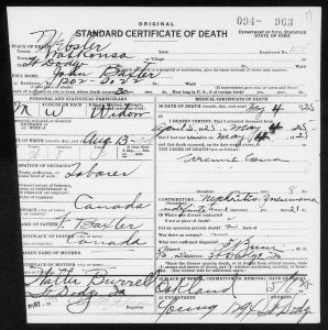 John Baxter death certificate